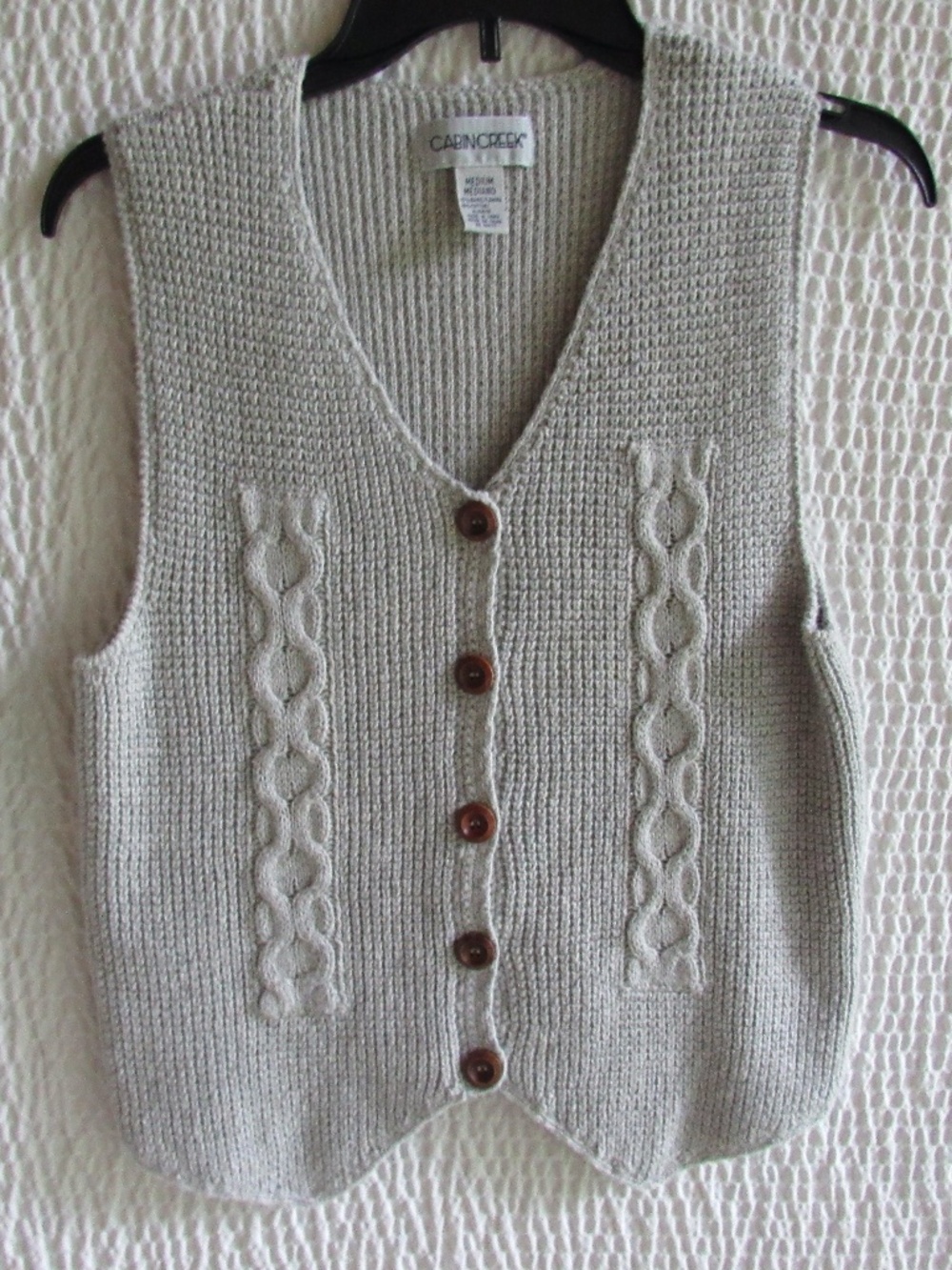 Solid Gray Sweater Vest M Sleeveless Cableknit Detail CUTE  Fitted Back Cotton
